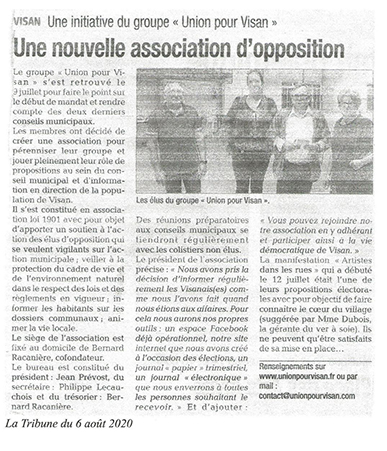 Article de la Tribune du 06/08/2020