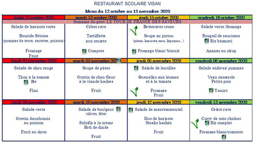 Menu Restaurant Scolaire