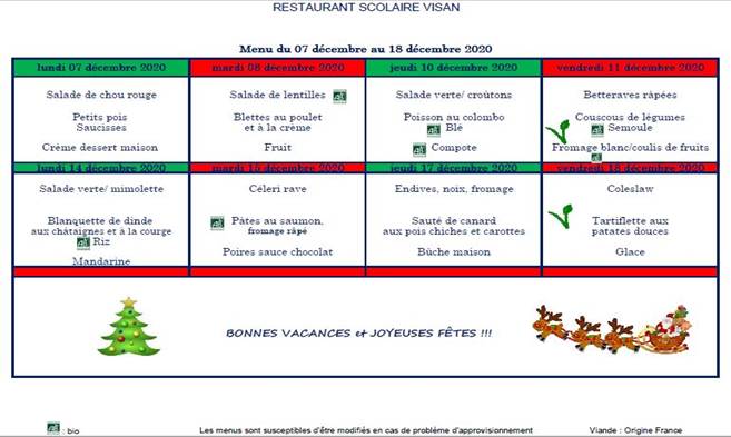 Menu Restaurant Scolaire