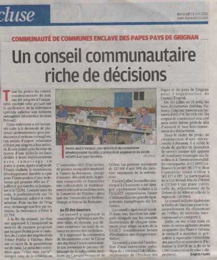 Le Conseil Communautaire dans la Presse