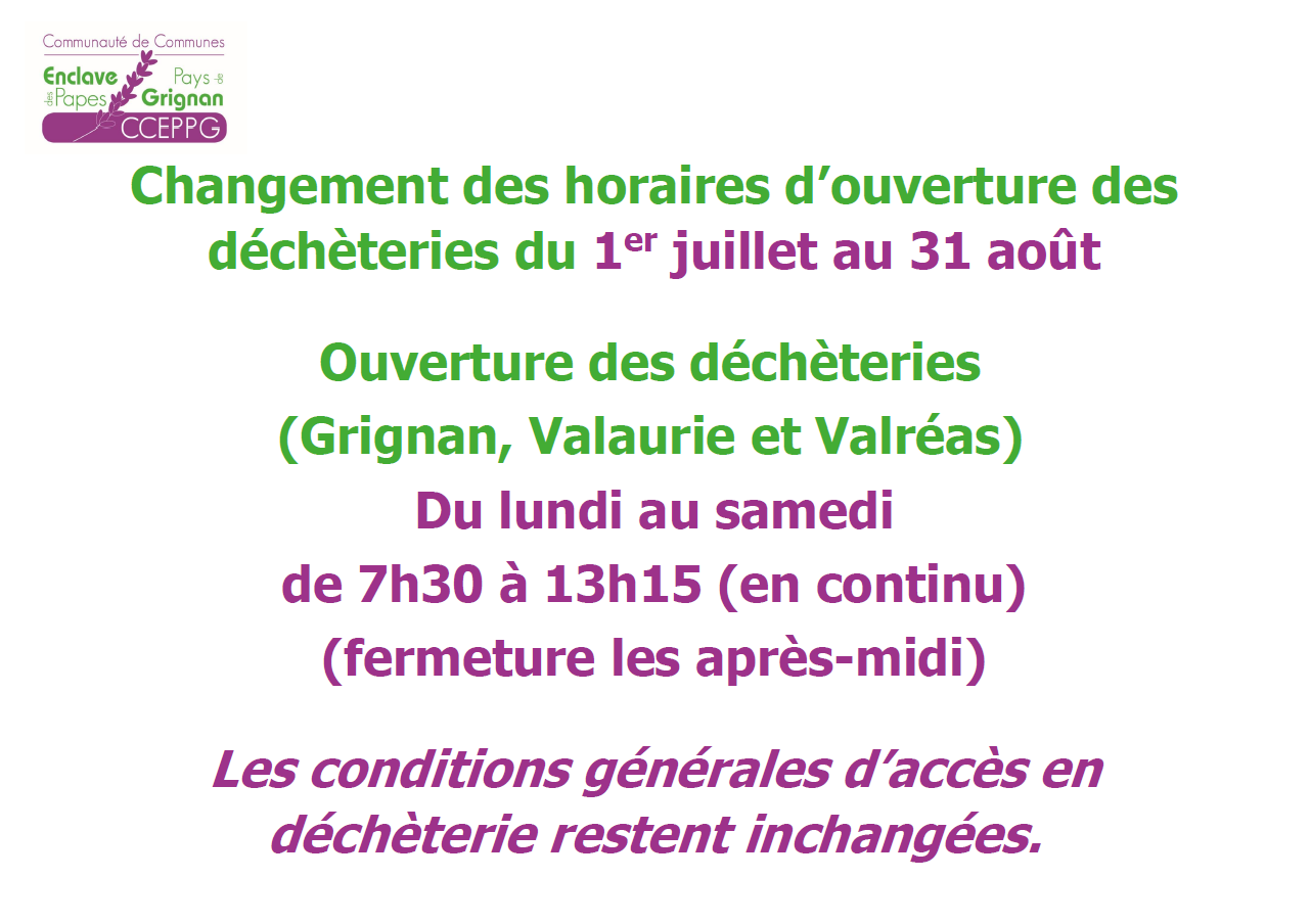 Horaires Decheterie